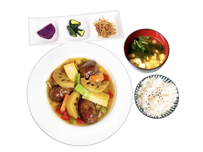 唐揚雞蔬菜黑醋醬定食